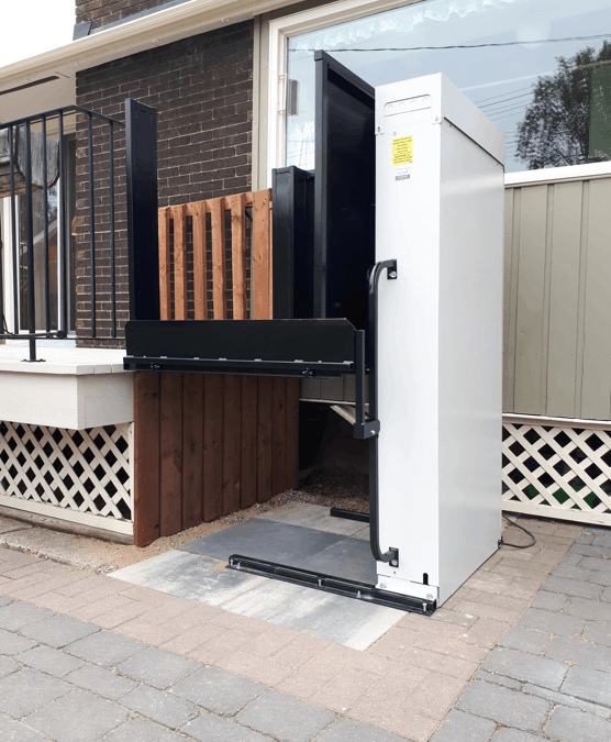 Custom Adjacent Vertical Platform Lift Installation for Wheelchair