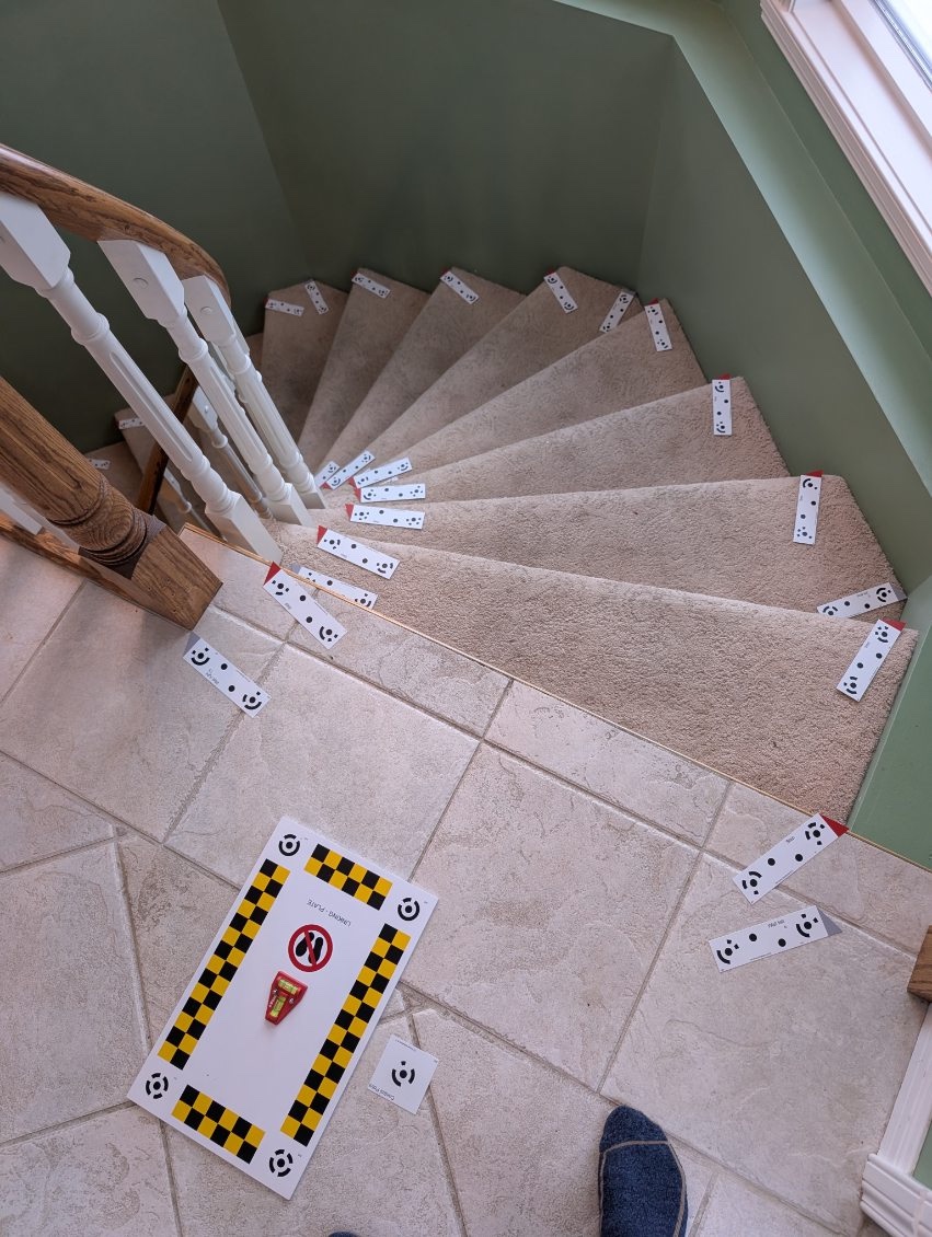 Getting ready to perform a ocmpound curve stairlift installation near Cochrane, AB.